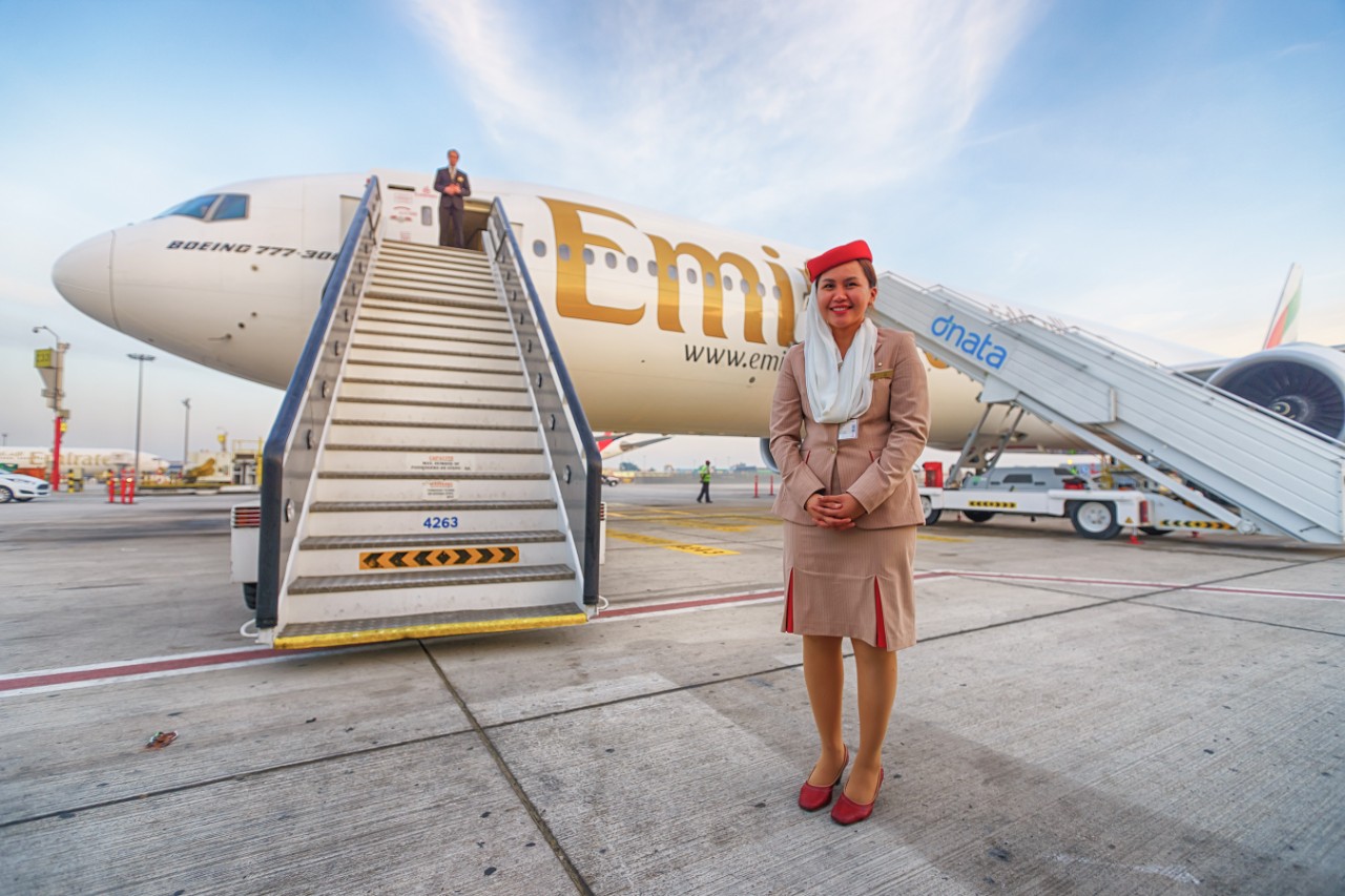 Emirates 777 with stewardess