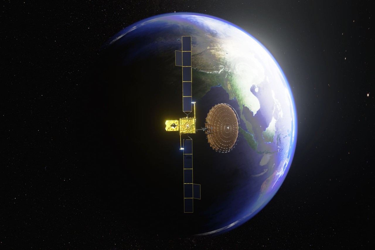 An artists render of an Inmarsat I-6 satellite  above the earth. I-6 will provide unrivalled benefits for commercial, business and unscrewed aviation