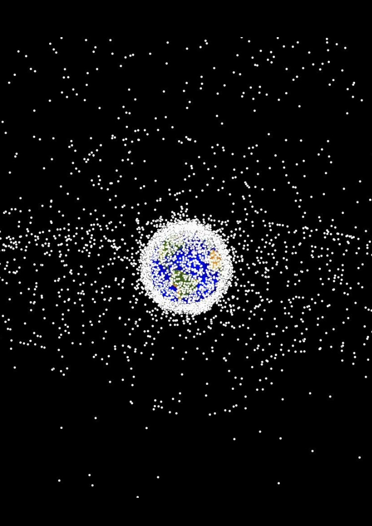 Illustration of space debris surrounding the Earth taken from space 