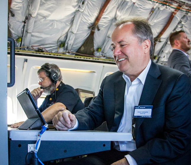 Inmarsat Chairman Andrew Sukawaty joined guests from airlines and partners on the GX Aviation global flight tour