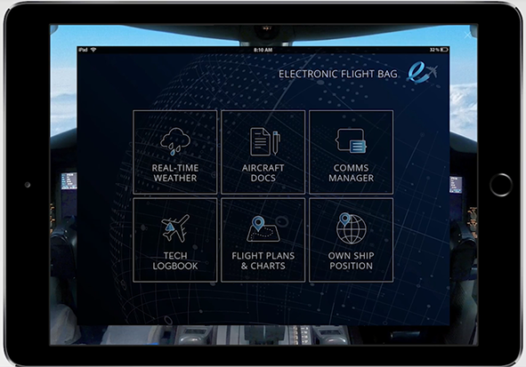 Example Electronic Flight Bag App on a tablet computer