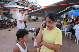 Inmarsat equipment in use by TSF to support humanitarian calling operations in Guiuan