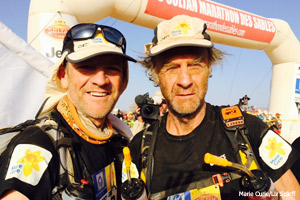 Sir Ranulph Fiennes at the finish line of the Marathon de Sables