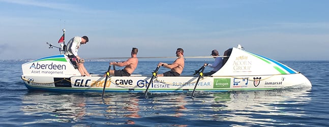 The Team Essence crew aboard their rowing boat training for their Atlantic crossing