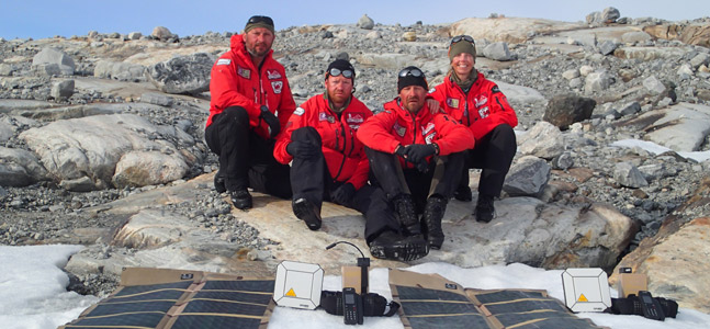 The 65 Degrees North expedition team with their Inmarsat communications equipment