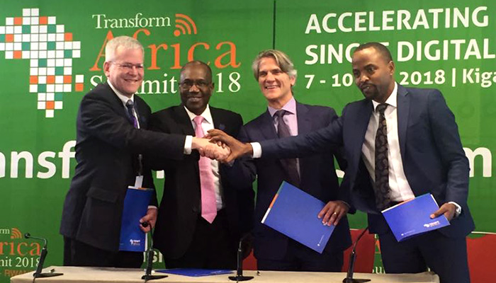 L-R: Peter Hadinger, CTO, Inmarsat; Dr Hamadoun Touré, Executive Director, Smart Africa secretariat; Dr Greg Curtin, CEO, Civic Connect, and Rwanda’s Minister of ICT.