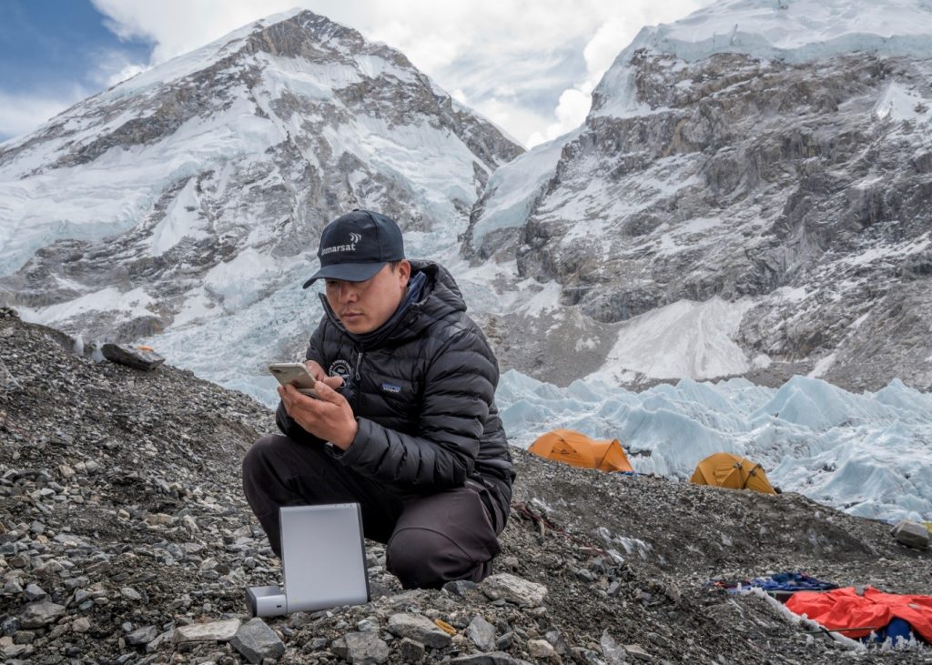 Gurkhas on Everest using Inmarsat equipment