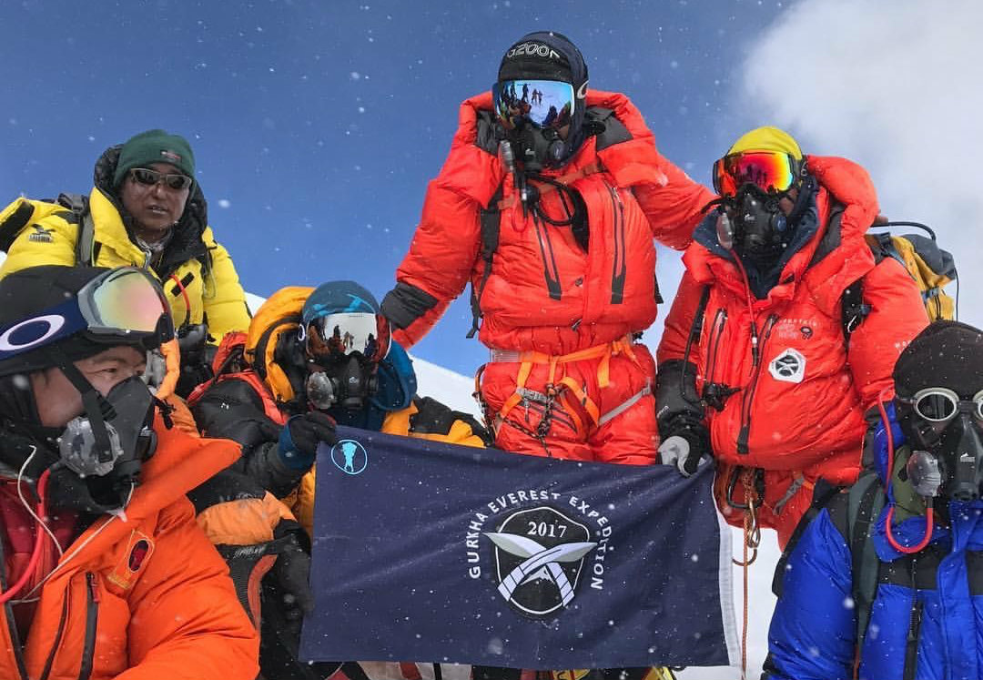 The team of Gurkhas at the summit of Everest