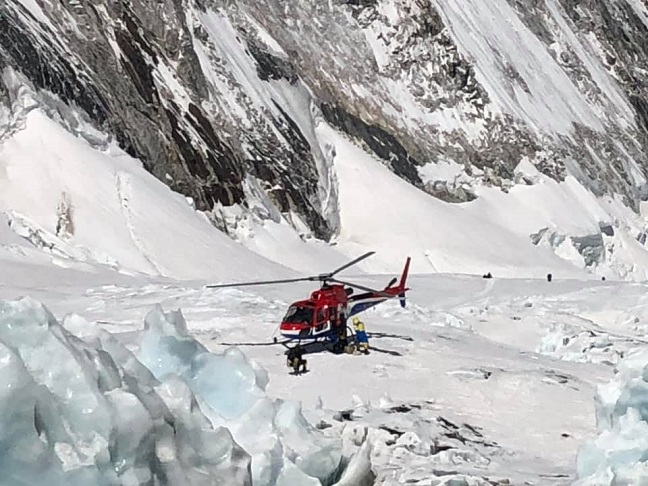 Scott from 65 Degrees North being airlifted off Everest