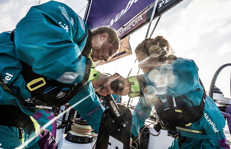 Leg 01, Alicante to Lisbon, First Morning on board AkzoNobel. Photo by Konrad Frost/Volvo Ocean Race. 23 October, 2017