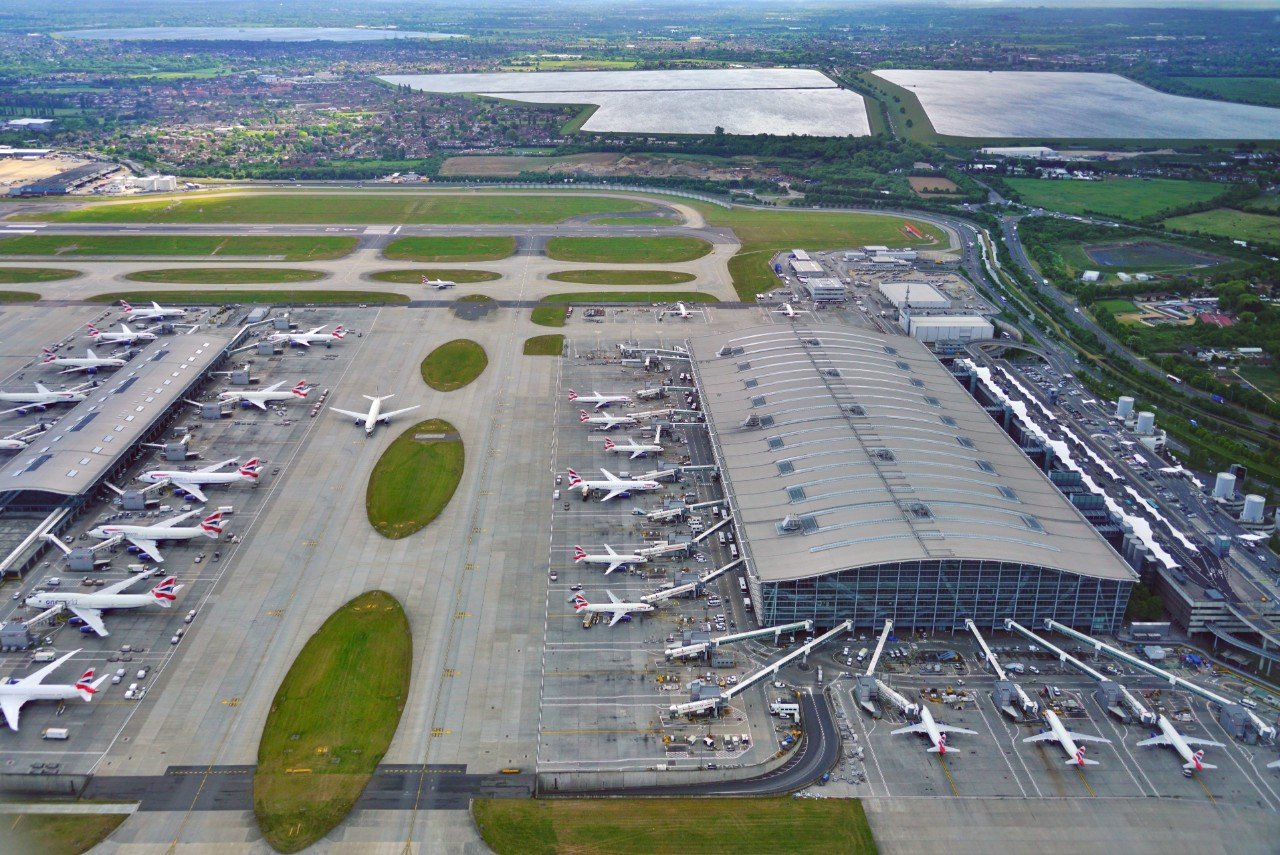 Overhead view of Terminal 5 at Heathrow Airport