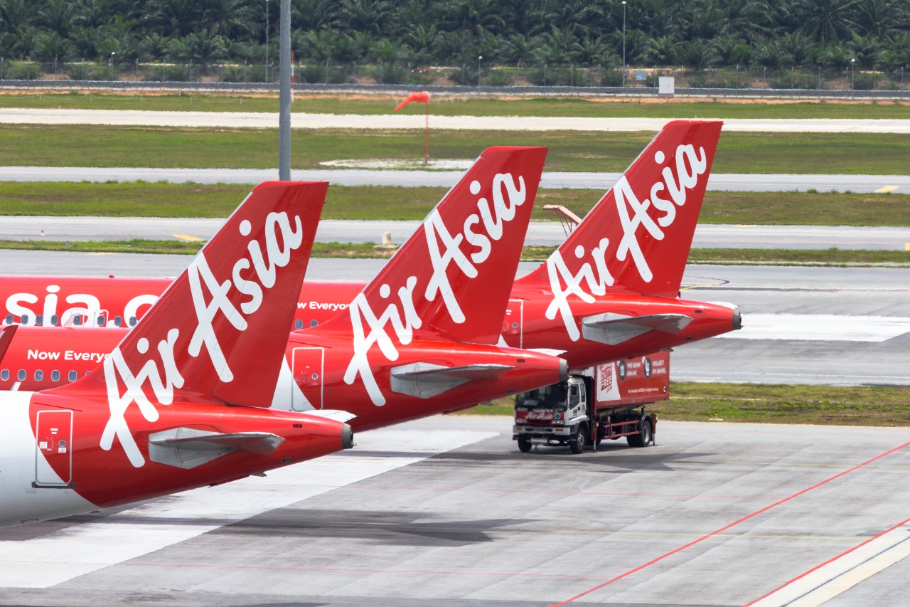 AirAsia aircraft tails in a row