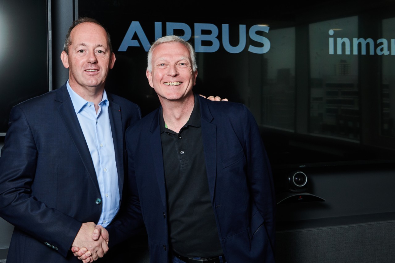 Inmarsat Aviation President Phil Balaam with Airbus Head of Space Systems, Nicolas Chamussy