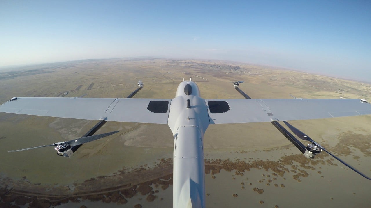 A-TechSYN CGT50 VTOL UAV in flight utilising Inmarsat's L-band network for BVLOS flights