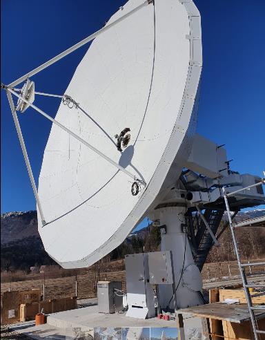 Large antenna dish at satellite ground station in Cheia, Romania