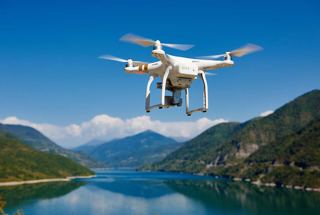 UAV flying near lake