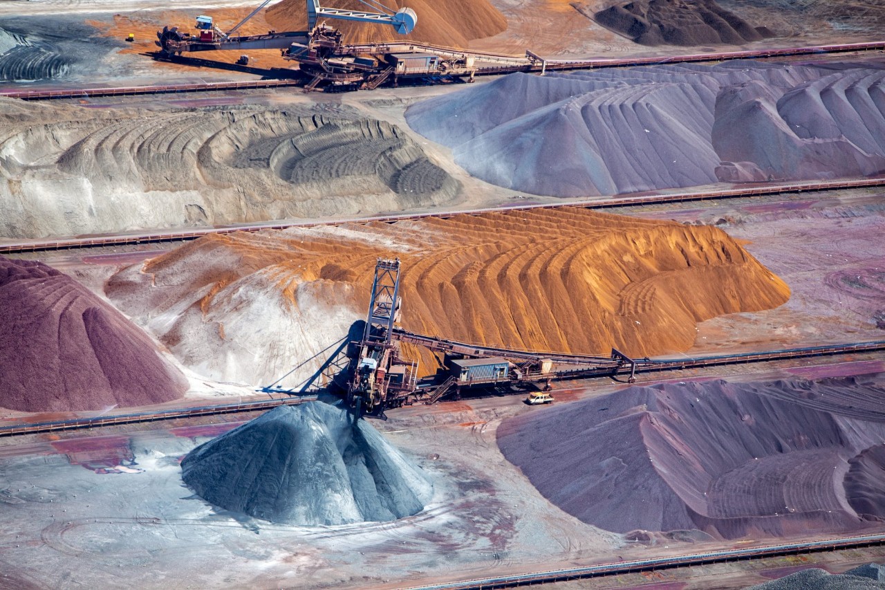 Ore and conveyor belt aerial photo