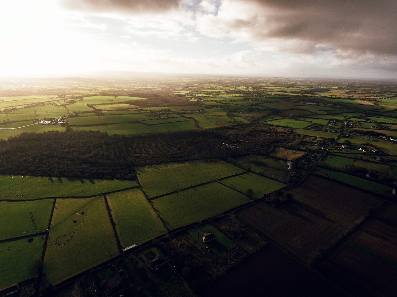 Aerial view over farmland