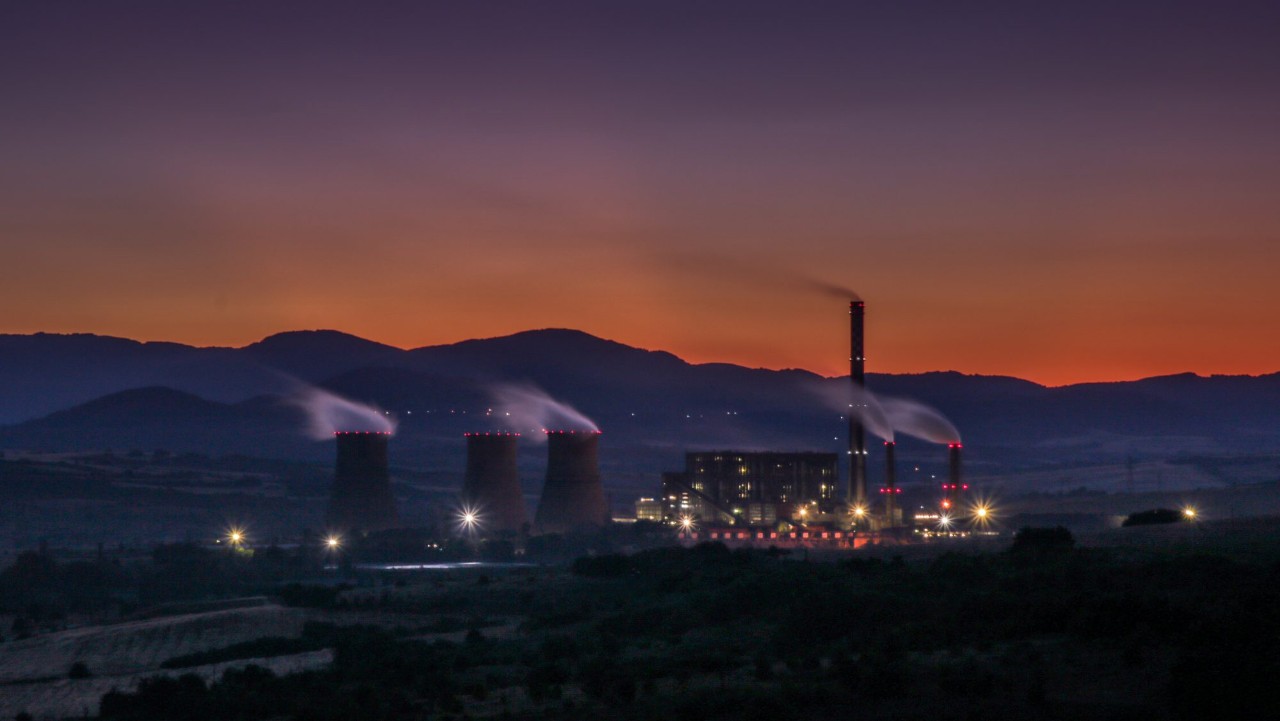 Energy plant at dusk