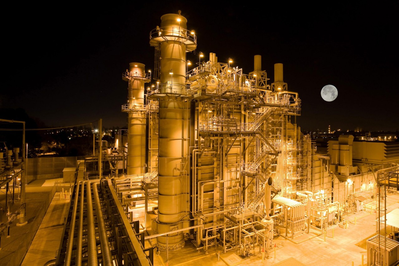 Energy facility at night