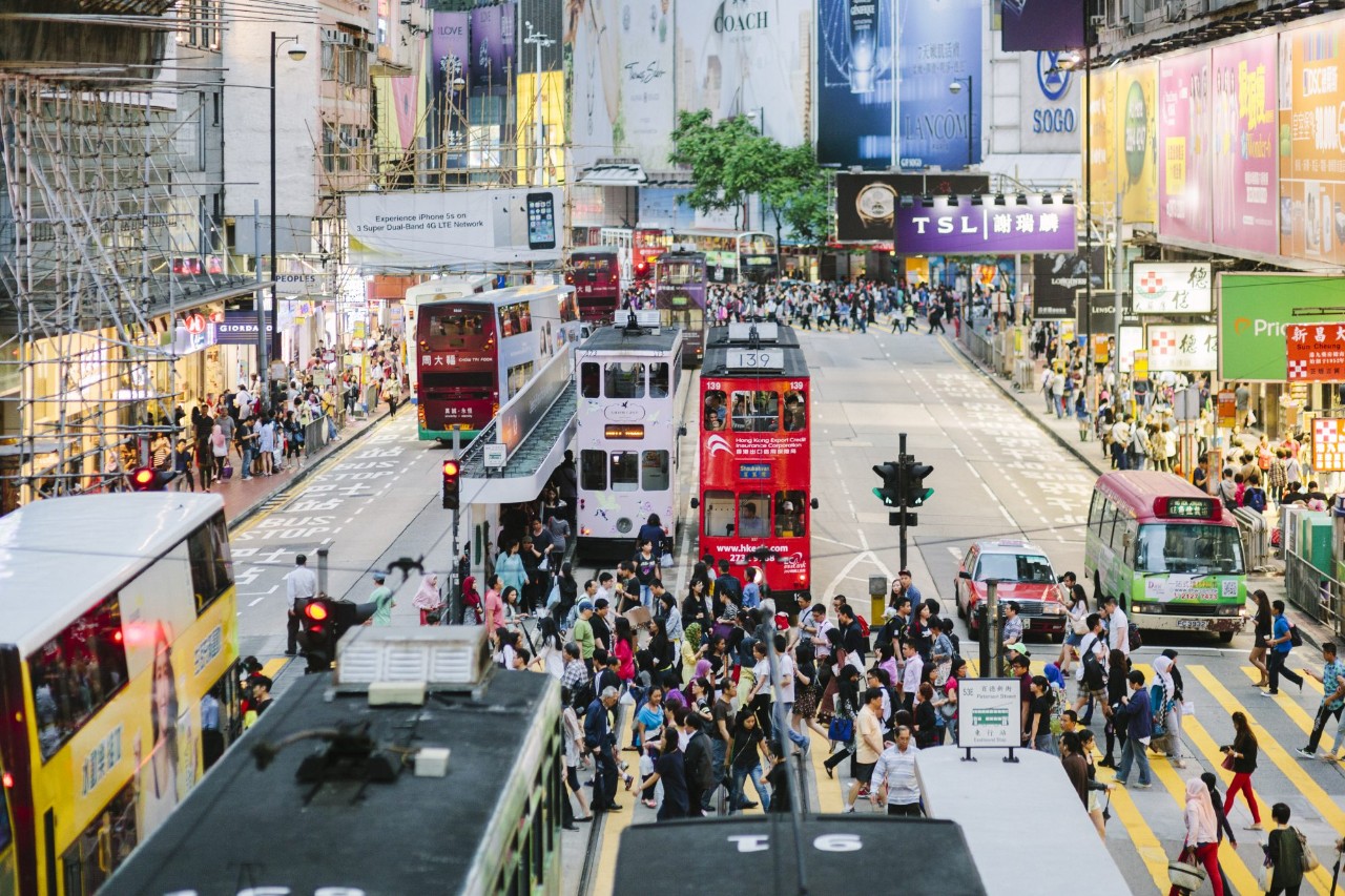 Crowded shopping area in city