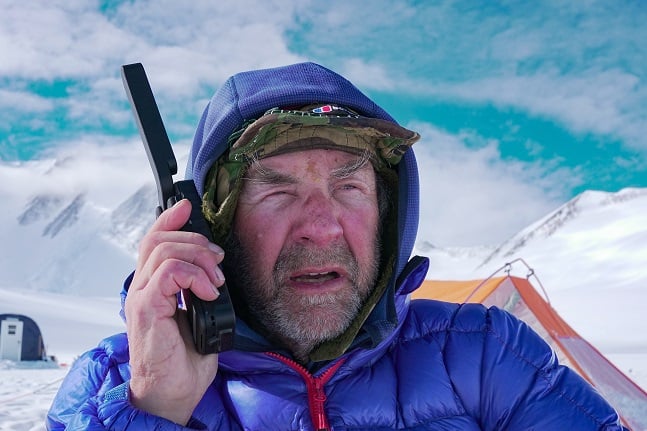 Sir Ranulph Fiennes using Inmarsat equipment. Sir Ranulph Fiennes climbing Mount Vinson, Antarctica, December 2016 as part of the  Global Reach Challenge raising money for Marie Curie. Sponsors for the project are TMF, Paul Sykes and Inmarsat.