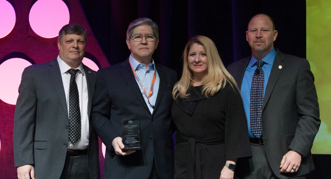 L-R: Steve Hansen, NATCA National Safety Chair; Joseph Teixeira, Inmarsat Vice President, Aviation Safety and Cybersecurity; Trish Gilbert, NATCA Executive Vice President and Paul Rinaldi, NATCA President