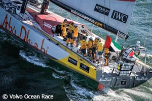 Team Abu Dhabi at the finish of Leg 1 of the Volvo Ocean Race
