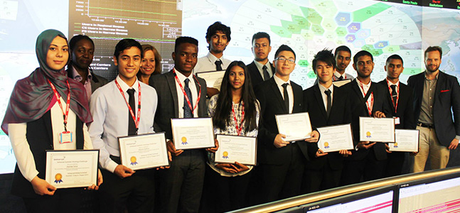 City and Islington College students in the Network Operations Centre after completing Inmarsat’s inaugural Summer Strategy Challenge in 2015.