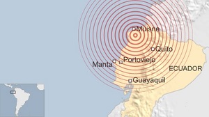 Map showing location of earthquake in Ecuador