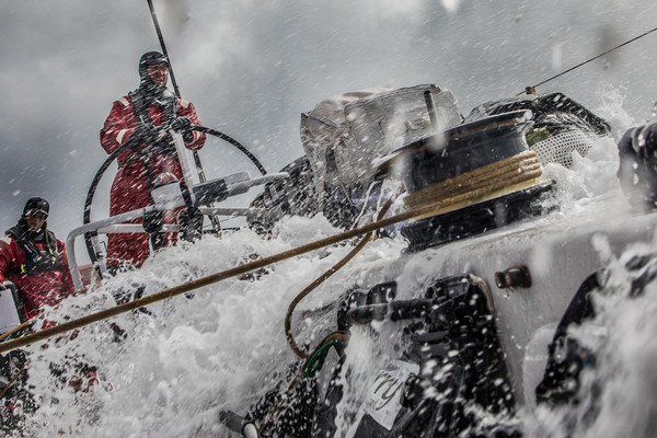 Leg 3, Cape Town to Melbourne, day 14, Christmas Eve with John Fisher on the wheel and Tom Clout on the mainsheet on board Sun Hung Kai/Scallywag. Photo by Konrad Frost/Volvo Ocean Race. 24 December, 2017