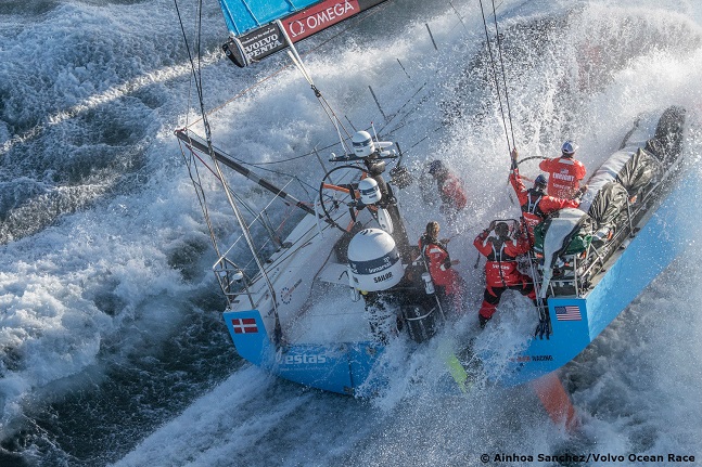 Team Vestas on the first day of the second leg of the Volvo Ocean Race