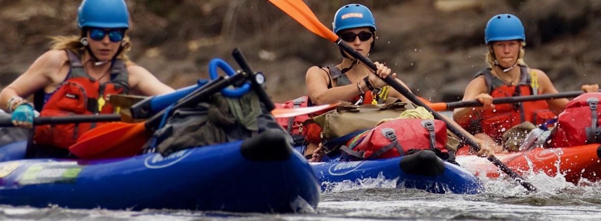 Laura Bingham, Pip Stewart and Ness Knight kayaking