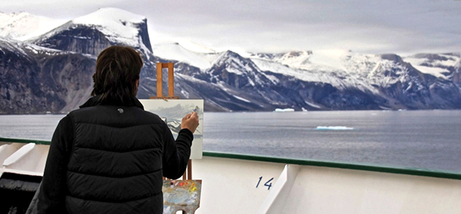 Cory Trépanier painting the Canadian Arctic wilderness