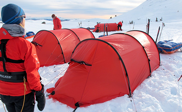 65 Degrees setting up camp on snow and ice