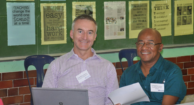 L-R: Inmarsat’s Gordon McMillan and Greg Andries, Principal of Vissershok Primary School