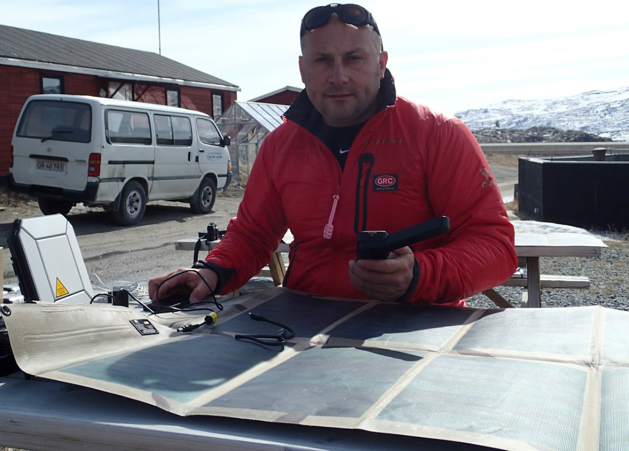 Expedition leader Richard Morgan, a former Royal Marine Commando using Inmarsat Satcom equipment