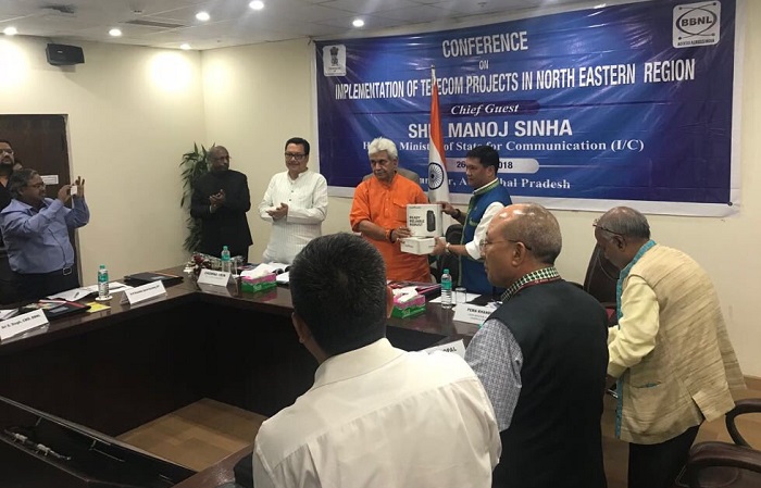 Shri Manoj Sinha presents four IsatPhone 2 satellite phones to Pema Khandu, Chief Minister of Arunachal Pradesh