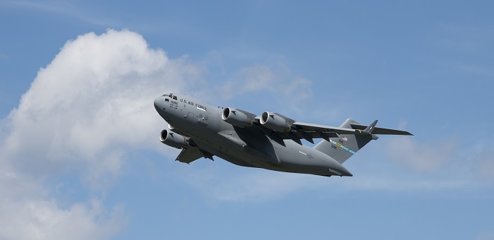 A U.S. Air Force C-17 Globemaster III takes off June 21, 2019, at Dover Air Force Base, Del. The C-17 is one of the most rapidly agile cargo aircraft and is capable of strategic delivery of troops and other types of cargo. (U.S. Air Force photo by Senior Airman Christopher Quail)