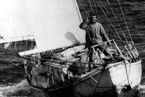 Sir Robin Knox-Johnston aboard Suhaili