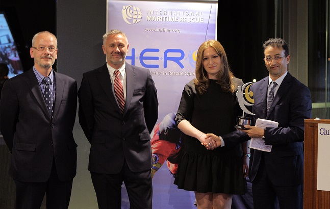 L-R: Udo Fox, IMRF Trustee & Chairman, Peter Broadhurst, Senior Vice President for Safety and Security, Inmarsat Maritime, Natalia Maksimov and Mohammed Drissi.