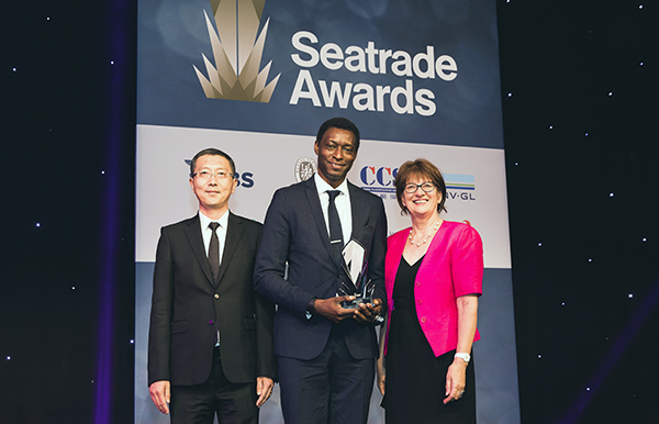 Seatrade Digital Technology Award collected by Drew Brandy, Senior Vice President, Market Strategy, Inmarsat Maritime. Presented by Mr Zhang Hui, Director, European Regional Centre, China Classification Society and Vanessa Stephens, Global Events Director and  Managing Director Middle East and Indian Sub-Continent, Seatrade