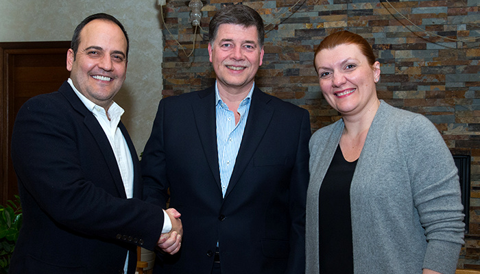 L-R: Socrates Theodossiou, Managing Director, Tototheo Group Ltd, Ronald Spithout, President, Inmarsat Maritime and Despina Panayiotou Theodosiou, Managing Director Tototheo Group Ltd