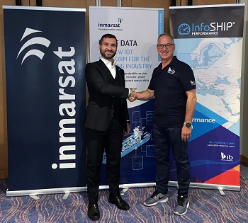 L-R: Marco Cristoforo Camporeale, Head of Digital Solutions, Inmarsat Maritime and IB Marine CEO, Giampiero Soncini after signing agreement.
