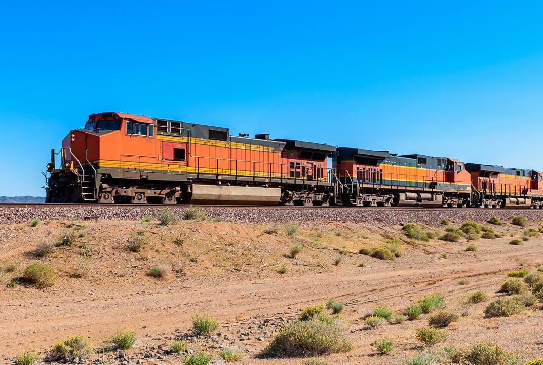 Train crossing a desert 