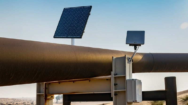 Solar powered satcom terminal located on a pipeline