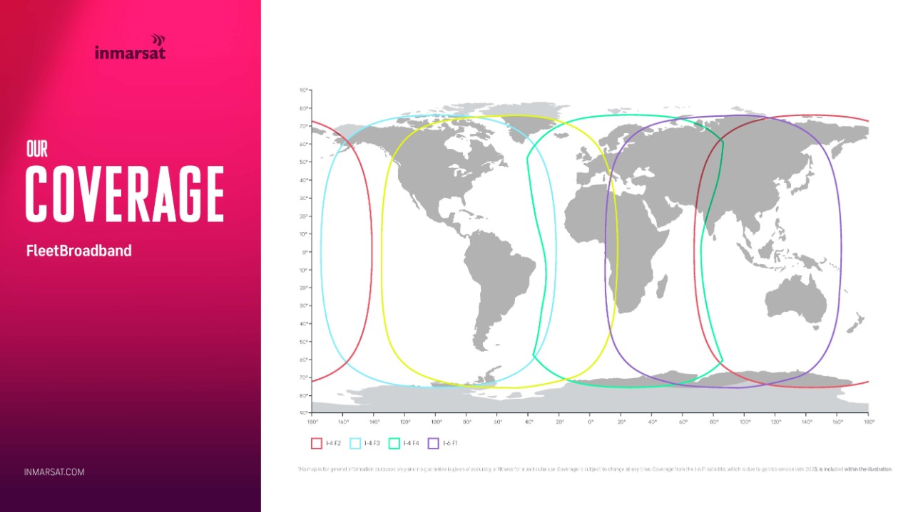Map depicting FleetBroadband coverage