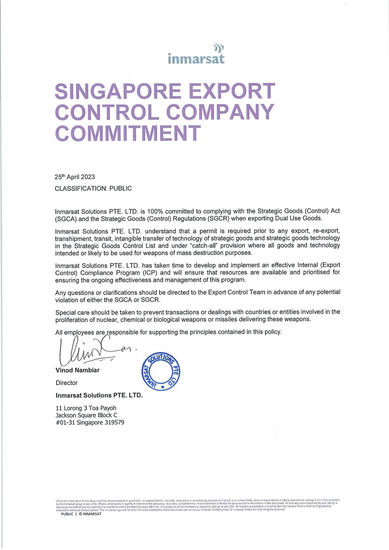 Singapore Export Control commitment