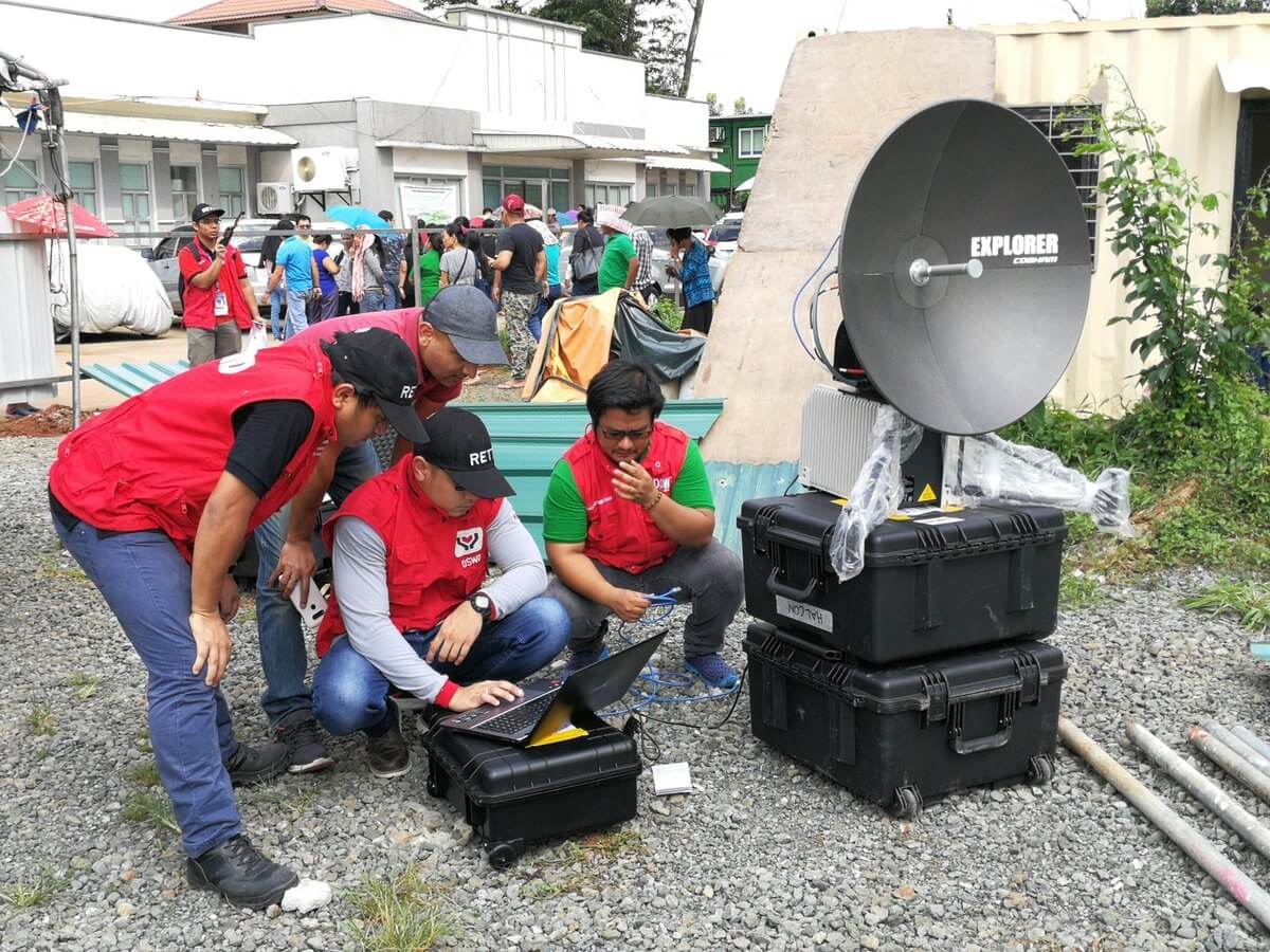Disaster preparedness training in the Philippines setting up Global Xpress terminals as part of our work with the UK Space Agency International Partnership Programme